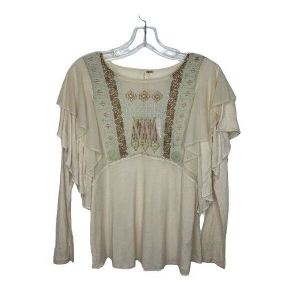 New Free People La Cienega Embroidered Long Sleeve Sheer Blouse XS Loose Threads - Picture 2 of 9